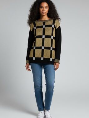 Vintage 90s sweater abstract beaded gold metallic knit long sleeve‎ Small disco